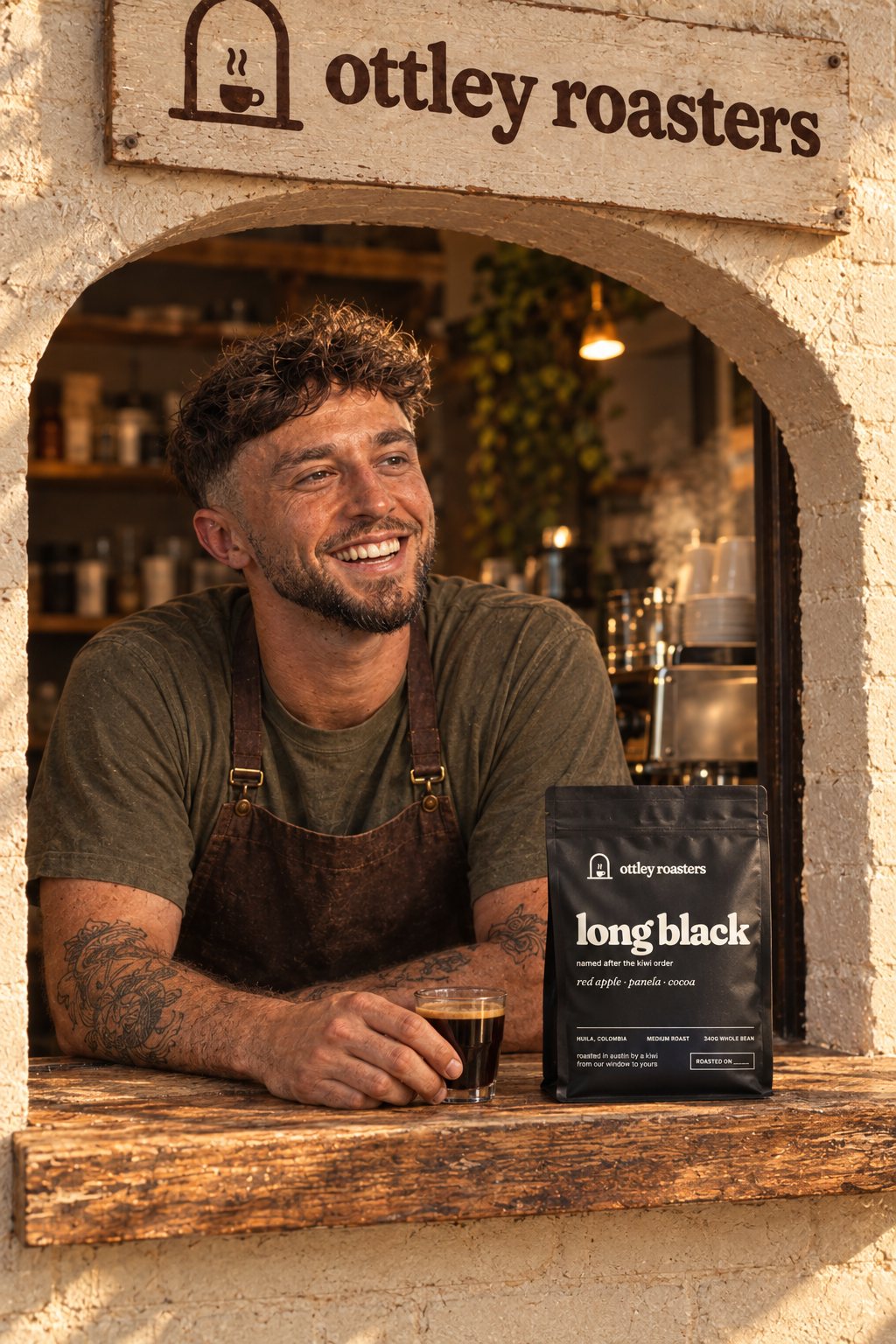A bag of Long Black on the window counter