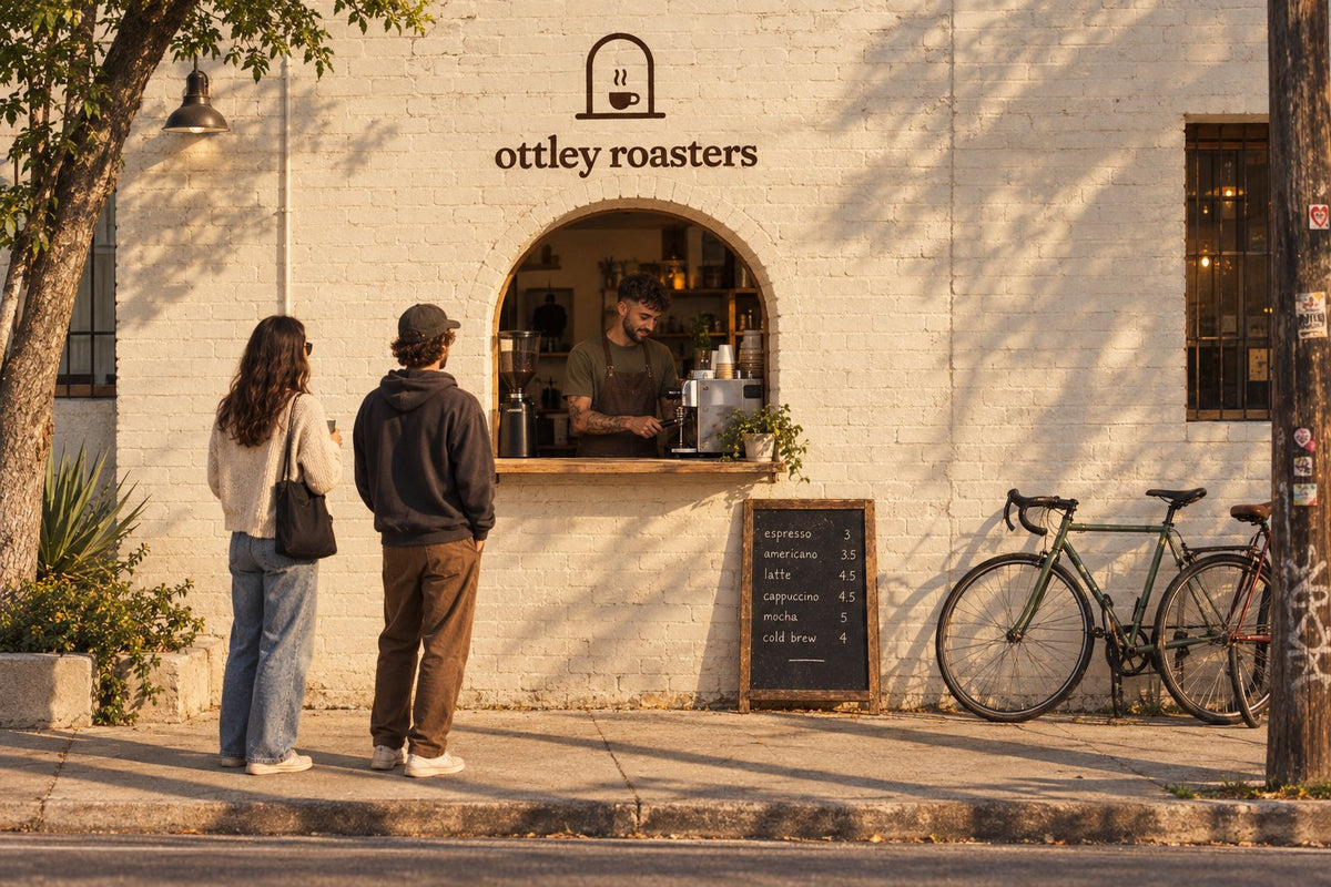 The Ottley Roasters window from the street