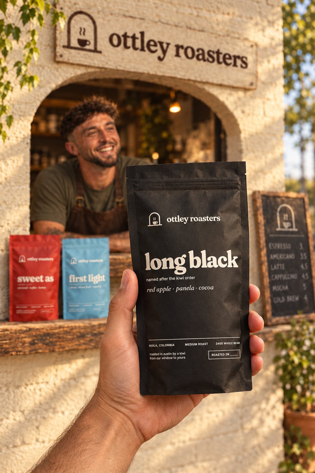 Holding a bag of Long Black