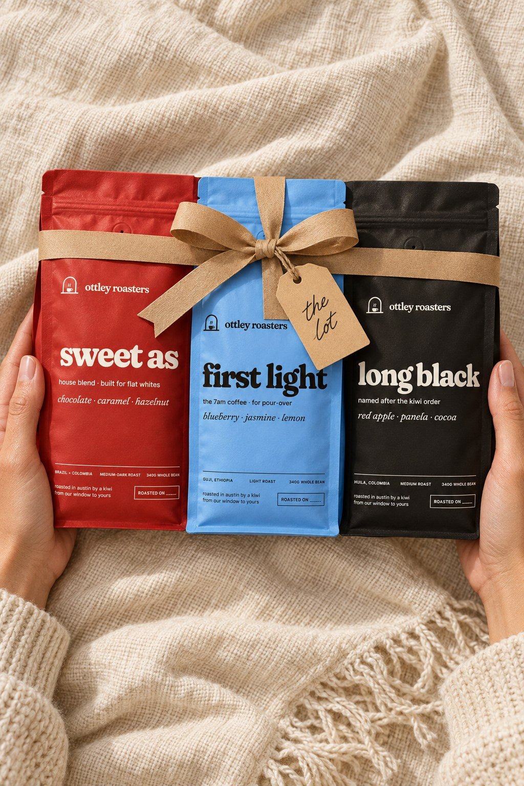 The Lot tied up as a gift with a kraft tag