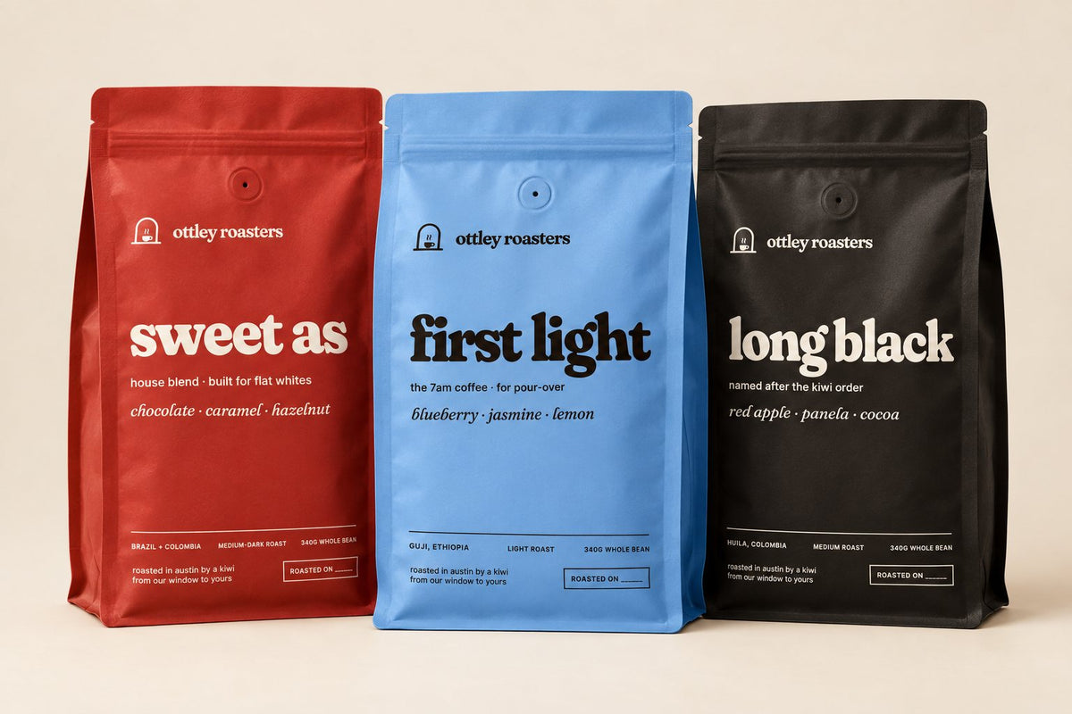 Sweet As, First Light and Long Black side by side