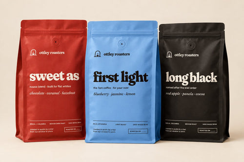 Sweet As, First Light and Long Black side by side